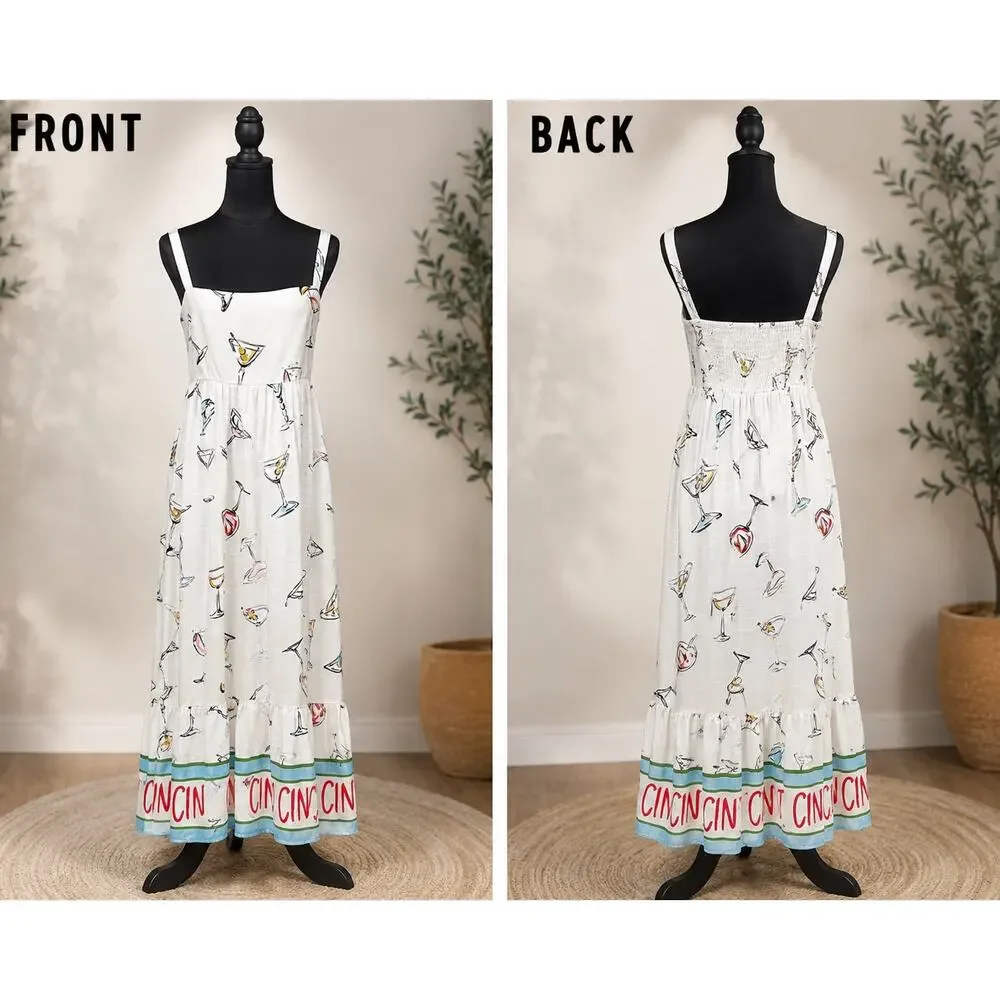Paper Heart Cocktail Print Midi Dress Pockets Linen Blend Cin Cin NWOT Small - Picture 2 of 8